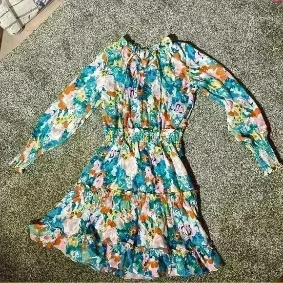 NEW Womens 2023 Floral Print Split V Neck Ruffle Chiffon Elegant Mini Short S - Picture 8 of 10